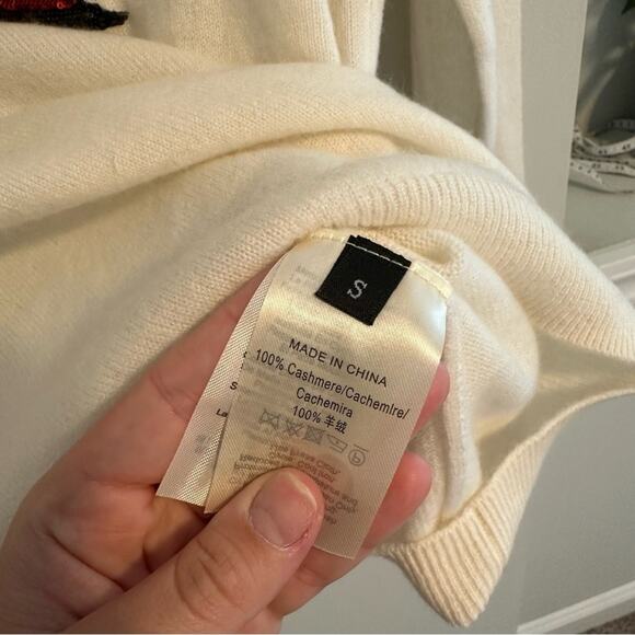 Tuckernuck Never a Wallflower Cream Sequin Bow Cashmere Sweater Small - Picture 6 of 14